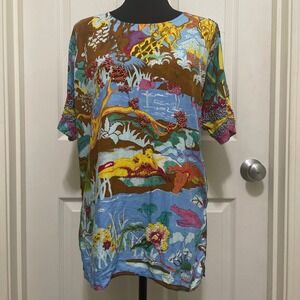 Vintage Naga Milo Beaded Sequin Top Short Sleeve Tropical‎ Shirt NWT Small Nude